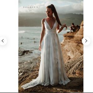 Maxi Blue Flowy Dress with Train